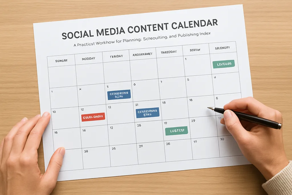 How to build your calendar for a 30-day planning cycle: Simple month-view visual showing how campaigns, recurring posts, and launch moments fit into a 30-day planning cycle.